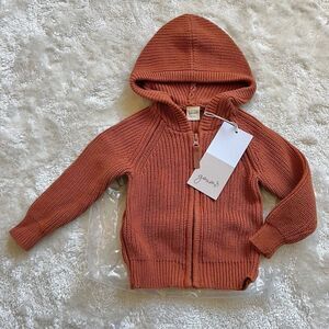 NWT Goumi Kids Clay Knit Baby Hoodie SZ 6-12 mo Orange Organic Cotton Baby Zip U